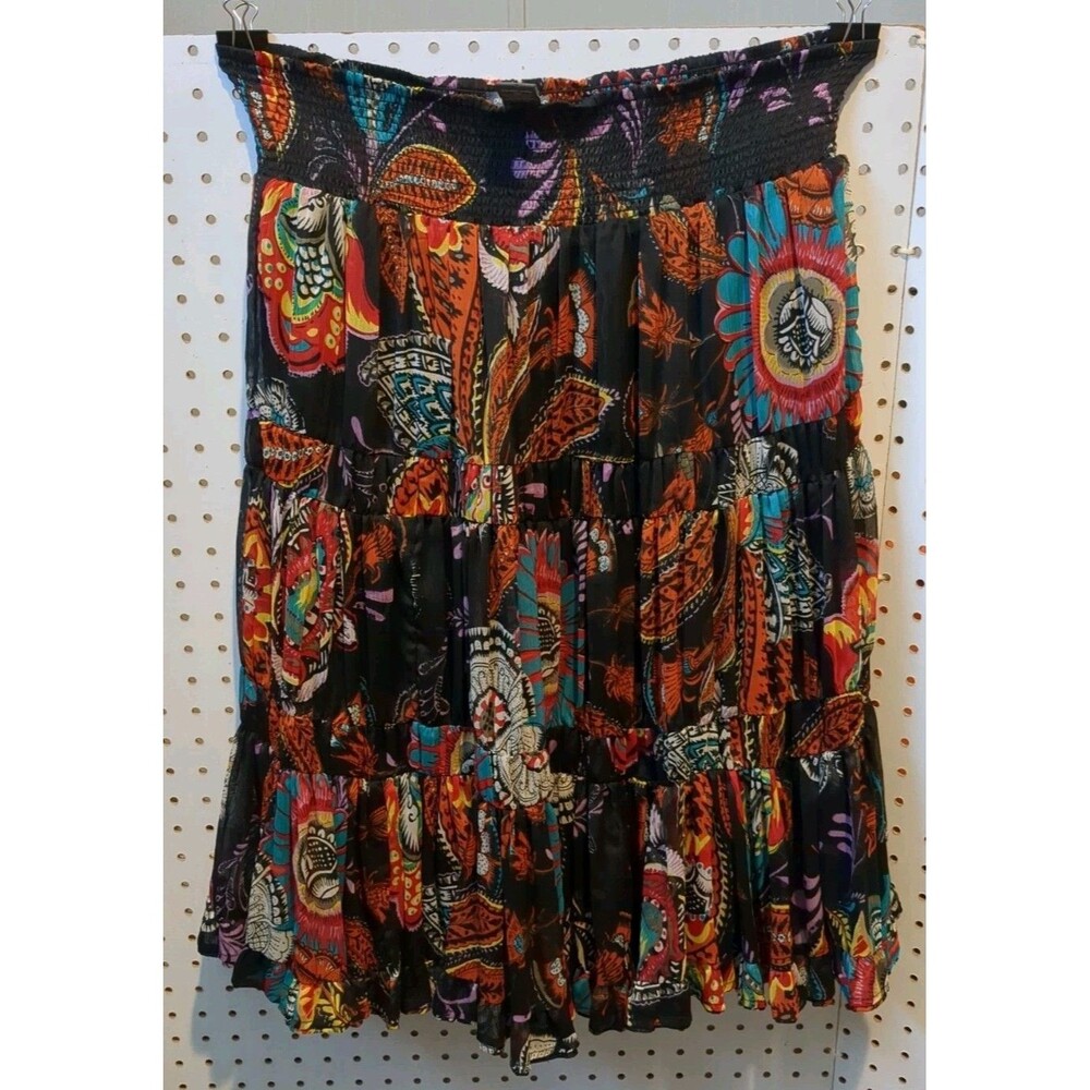 Chelsea Theodore Skirt Medium Boho Floral Pleated Ruffle Stretch Colorful Bright